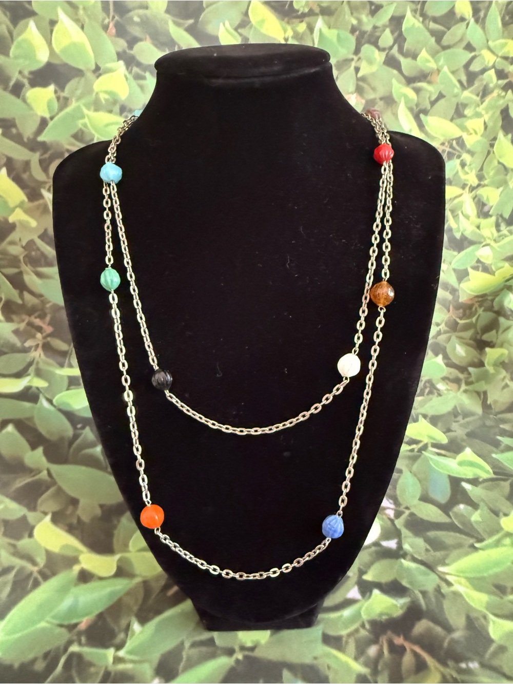 Vintage Multi-Color Bead Long Chain Necklace - Women Jewelry